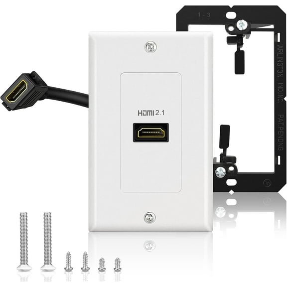 8K HDMI Wall Outlet Pass Through, HDMI 2.1 Wall Plate, with Low Voltage Metal Mounting Bracket, Supports 8K@60Hz and 4K@120Hz, 3D, HDR, 48 Gbps HDMI Box, Fits Home Theater Systems