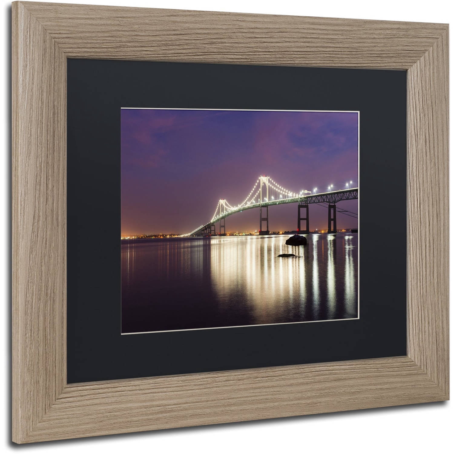 Trademark Fine Art "Newport Bridge Dusk" Canvas Art by Michael Blanchette Photography Black Matte, Birch Frame
