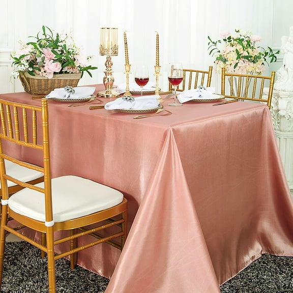 Wedding Linens Inc. 90" x 156" Satin Rectangular Table Cover Tablecloth - Rose