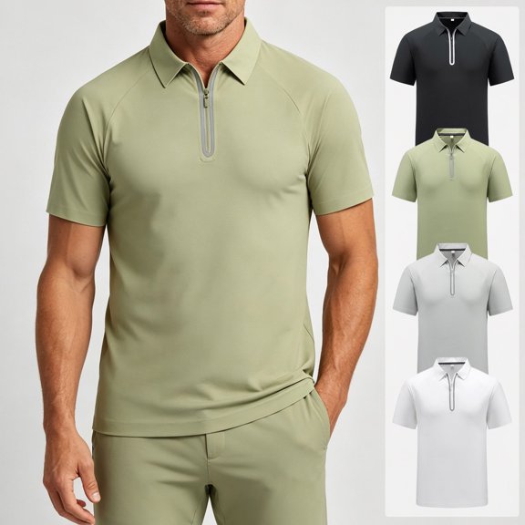 Men's Summer Ice Silk Cooling Quick Dry Business Sports Lapel Half-Zip Short Sleeve Shirt Casual Button Down Tops Tees Breathable Moisture Wicking Golf Fishing Hiking Outfits