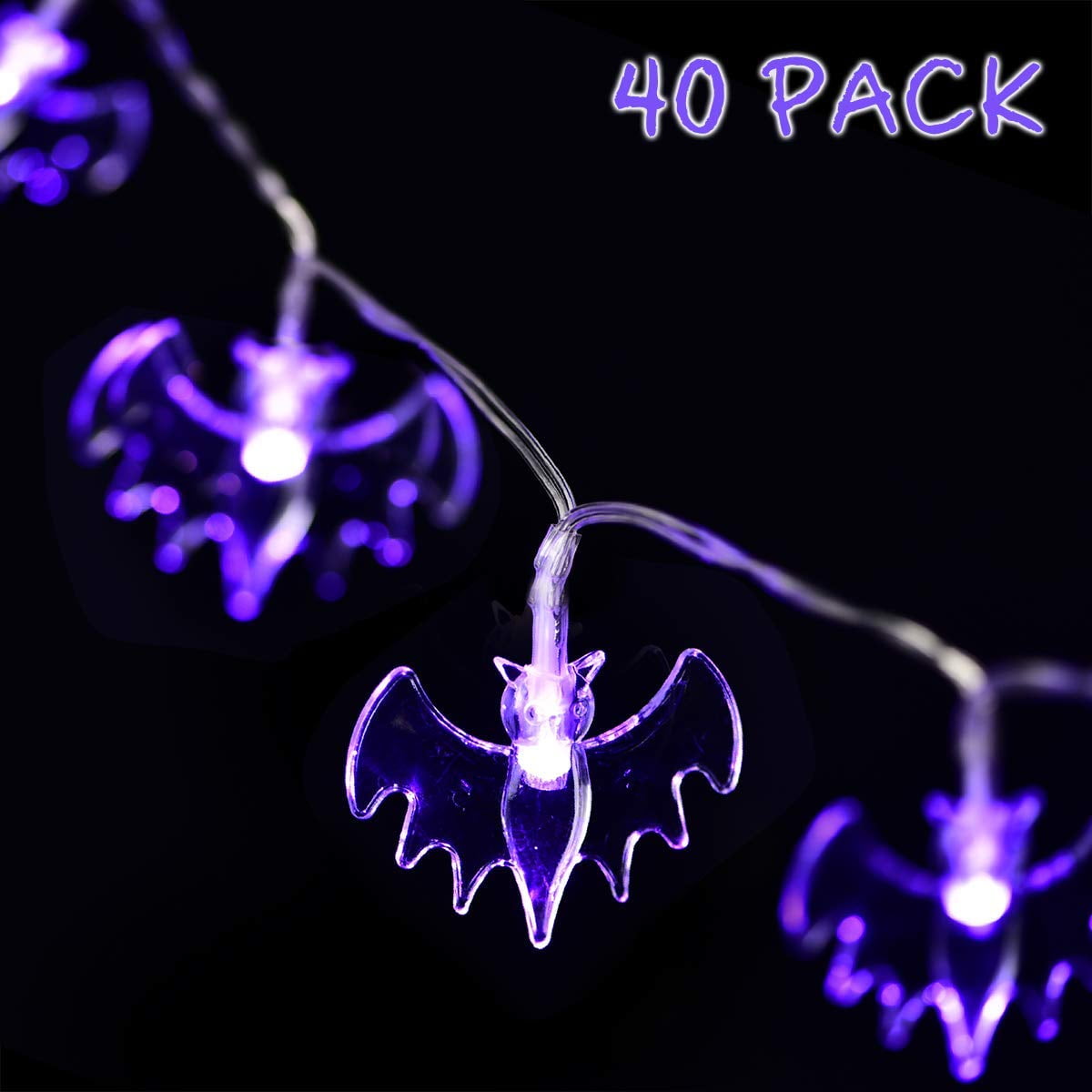 Halloween String Lights, 15ft 40 Purple Bats Lights Halloween