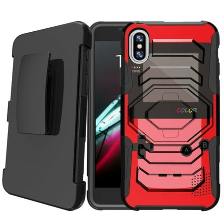 Apple iPhone X 2017 | iPhone 10 Holster Case [Retro Games Case][Hipster Design Series] w/ Built-In Kickstand + Bonus Holster - Red (Best Games For Iphone X)
