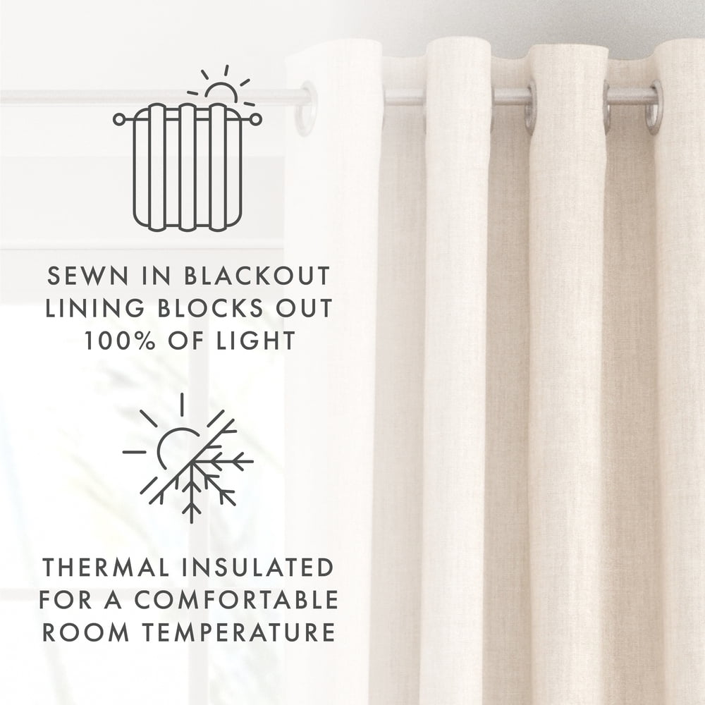Noble Linens Ivory Linen Blend Energy Saving Grommet Curtain Panel, 50" x 84" 2 Panels