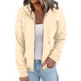 thumbnail image 2 of Lumtrix Womens Zip Up Hoodie Casual Fall Fashion Zipper Sweatshirts,Cozy Cropped Jacket With Pockets For Workout Athletic Travel Khaki 2XL, 2 of 5