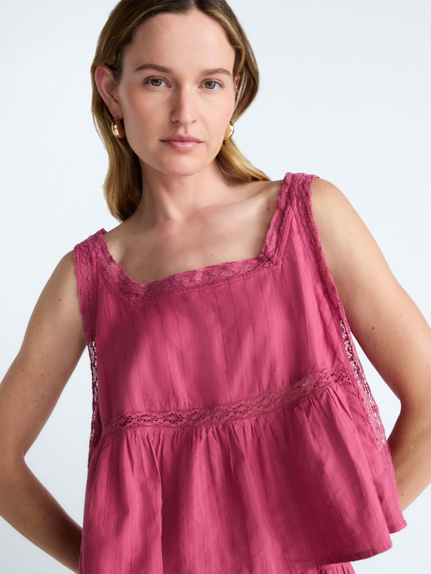 Scoop Women's and Women's Plus Cropped Lace Tank Top, Sizes XS-4X