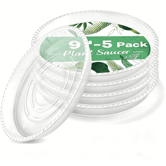 XIBUFE 5 Pack 9 Inch Clear Plant Saucers,5 7 9 11 13 15 Inch Plastic Plant Trays for Flower Pots Plant Drip Water Catcher Tray Indoors Outdoor(9 Inch)