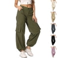 thumbnail image 5 of Women's Wide Leg High Waisted Multi Pocket Loose Fit Cargo Trousers, Utility Straight Leg Pants, Casual Military Style Pants for Women with Drawstring,Pink,L, 5 of 6