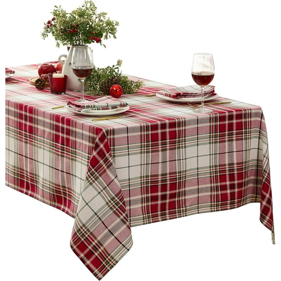 Christmas Sully Tartan Plaid 52 x 52 Inch Square Fabric Tablecloth, 100% Woven Cotton Holiday Table Cover for Dining Party, Buffet and Banquet