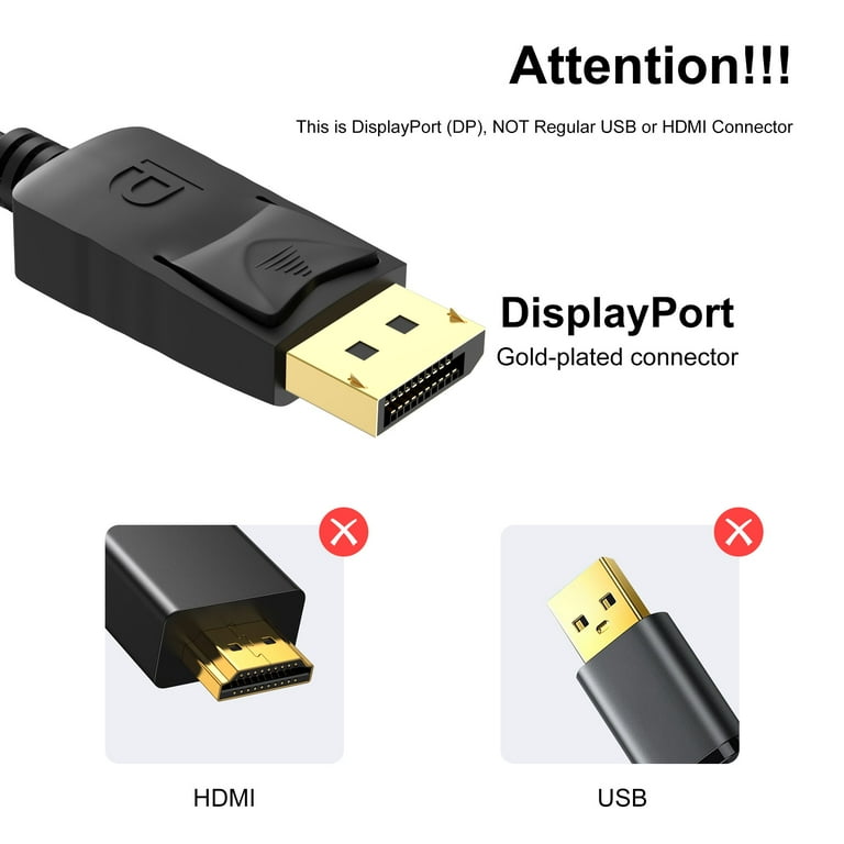 4K DisplayPort to HDMI Cable 10FT DP 1.2 Computer to HDMI 1.4 Screen DP to HDMI 4K 30Hz 2K 60Hz 1080P 120Hz Uni Directional Cord for Dell HP