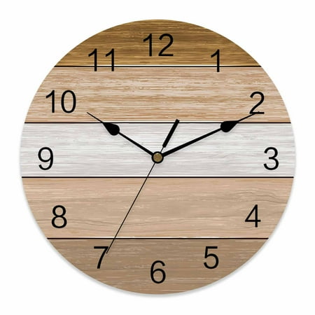 Wall Clock Khaki Grey Wood Grain Clocks PVC Silent Non-Ticking Battery Operated Decorative Rustic Retro Wooden Plank Round Clock for Home Living Room Kitchen Bedroom Office School Wall Decor 14 Inch