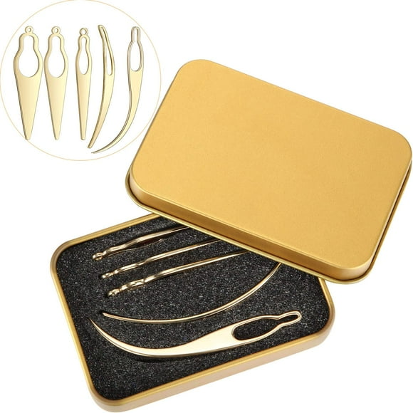WILLBOND 5 Pcs Dreadlock Interlocking Tool for Locs with Metal Box Sisterlock Retighten Tool for Dreadlocks Interlocks Crochet Braiding Hair Tightening Maintaining Extensions Accessory(Gold)
