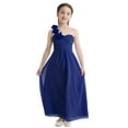 thumbnail image 2 of DPOIS Kids Flower Girl Dress One Shoulder A-line Chiffon Long Dress Dark Blue 12, 2 of 7