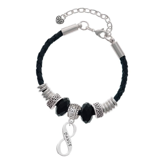 Delight Jewelry Silvertone Dance Infinity Sign Niece Celtic Knot Leather Bead Bracelet, 7" 2" Extender