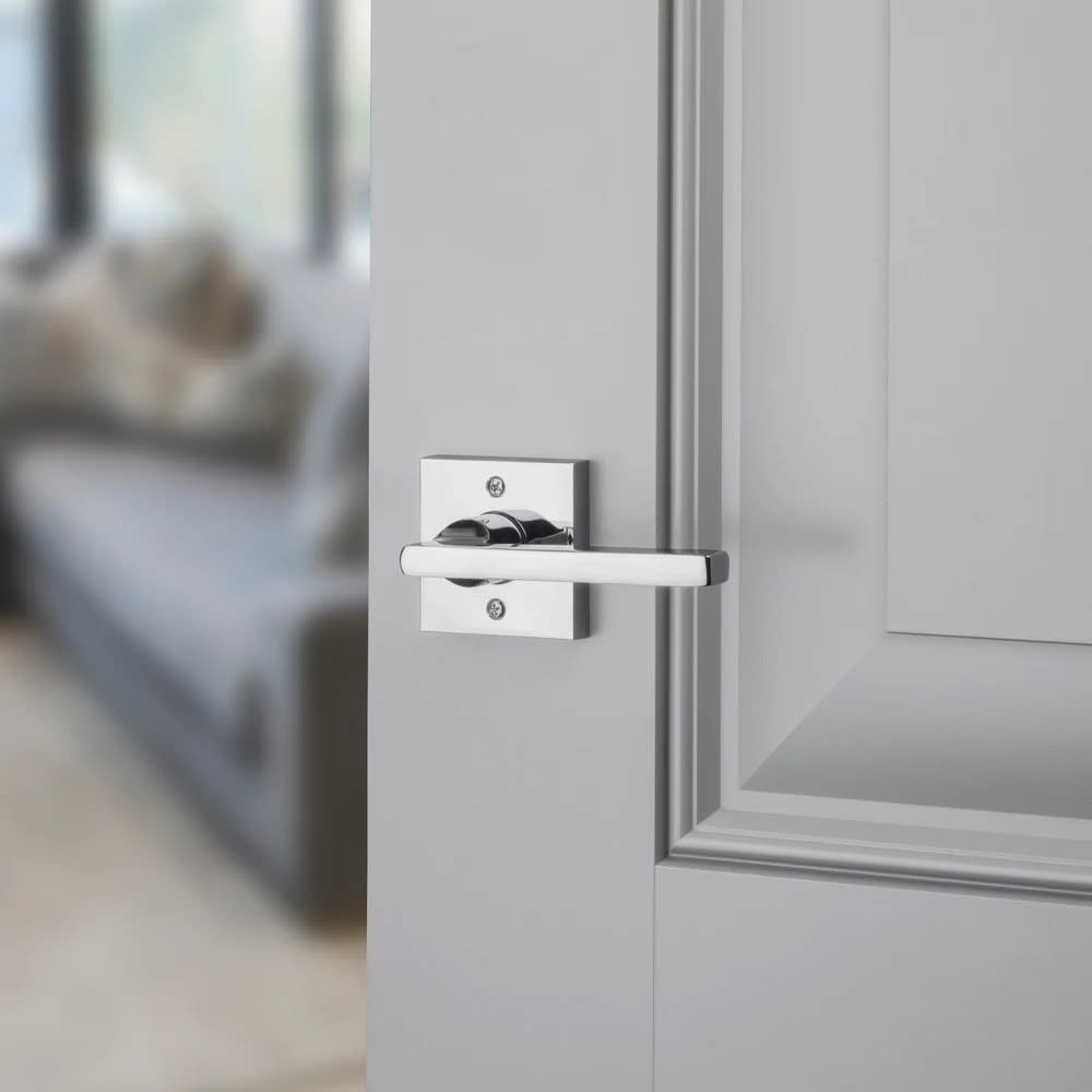 Baldwin Reserve PSSQUCSR141 Passage Handleset Square Lever and Contemporary Rose Bright Nickel Finish
