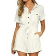 thumbnail image 2 of TANGNADE Women's Casual Button Down Short Sleeve Casual Boho Playsuit Jumpsuit White + M, 2 of 6