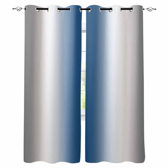 Lake Blue Grey White Blackout Curtains 84 Inches Long for Bedroom, Farmhouse Ombre Color Modern Thermal Insulated Room Darkening Black Out Window Curtain Panels Grommet Drapes for Living Room