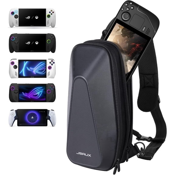 JSAUX Sling Bag for Steam Deck/ROG Xbox Ally X, Crossbody Travel Case | Double-layer Storage, EVA Hard Shell, Fits Docking Station and Accessories