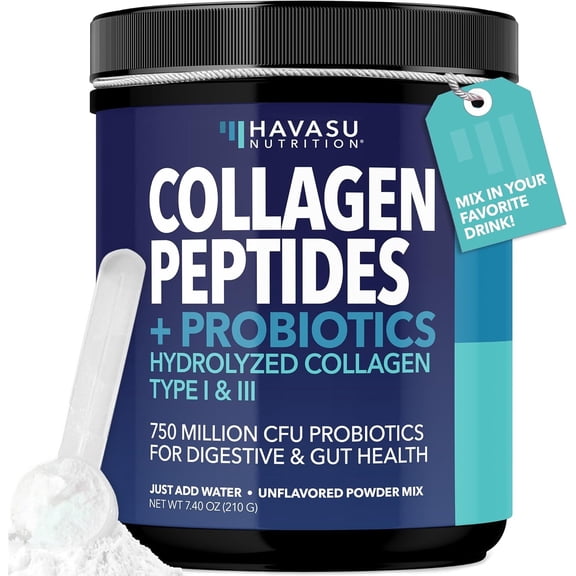 Havasu Grass-Fed Collagen Peptides Powder, Collagen Type 1 and 3 with Probiotics, Unflavored, 30 Ct