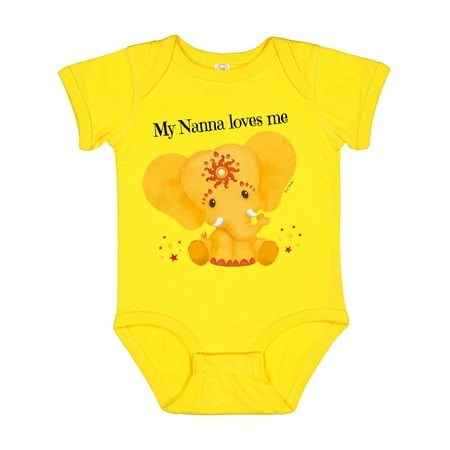 

Inktastic My Nanna Loves Me Yellow Elephant Stars Gift Baby Boy or Baby Girl Bodysuit