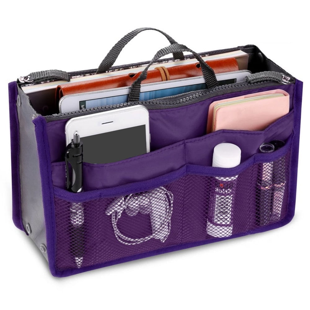 Women Multi-Pocket Travel Handbag Organizer Insert w Zipper Handles Purse  Liner