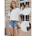 thumbnail image 2 of DARING DIVA Women's Button Down Short Sleeve Ruched Neck Summer Shirts XS White, 2 of 6