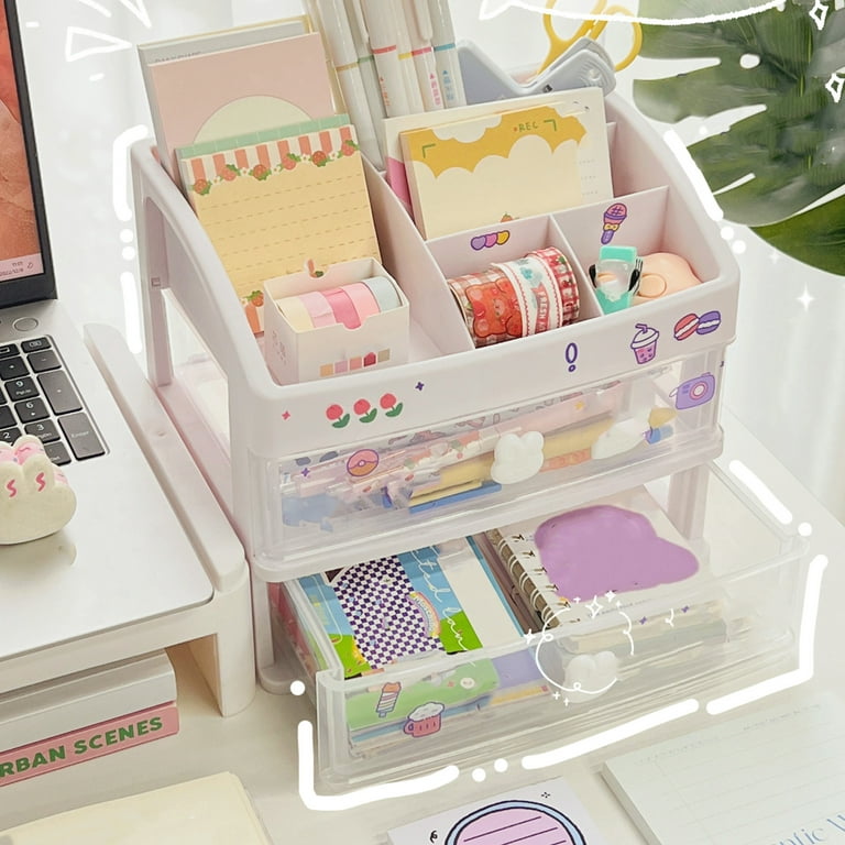 Kawaii Desktop Storage Box With Rabbit Handle Multi-layer Makeup Organizer  Cute Stationery Box Home Decoration Hair Accessories - Storage Boxes & Bins  - AliExpress