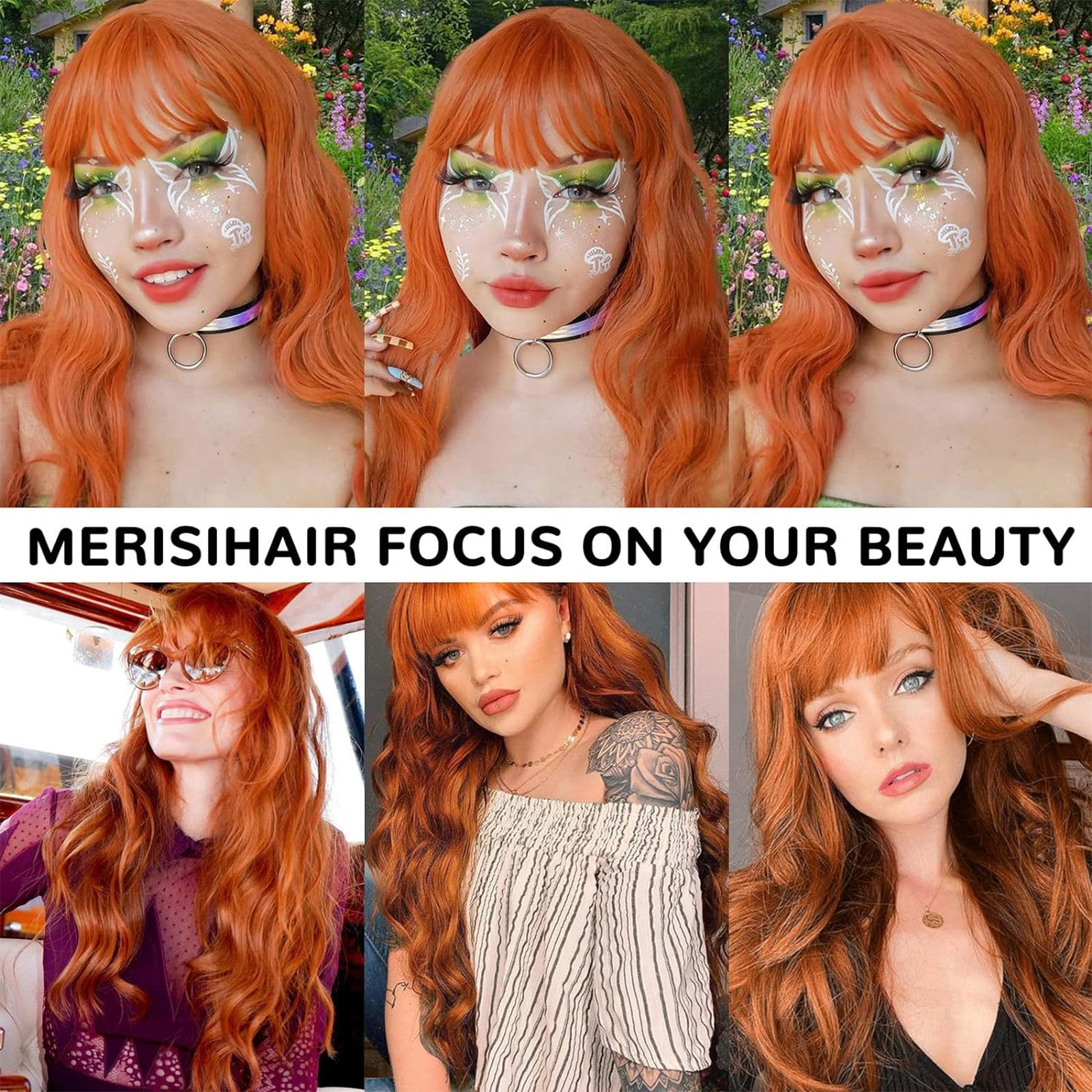YSGFHGJW Human Hair Wig,Long Curly Wig With Bangs Hair Wig For Women Synthetic Natural Wig Various Colors Available Daily Wear Party And Cosplay Soft Wig,Orange