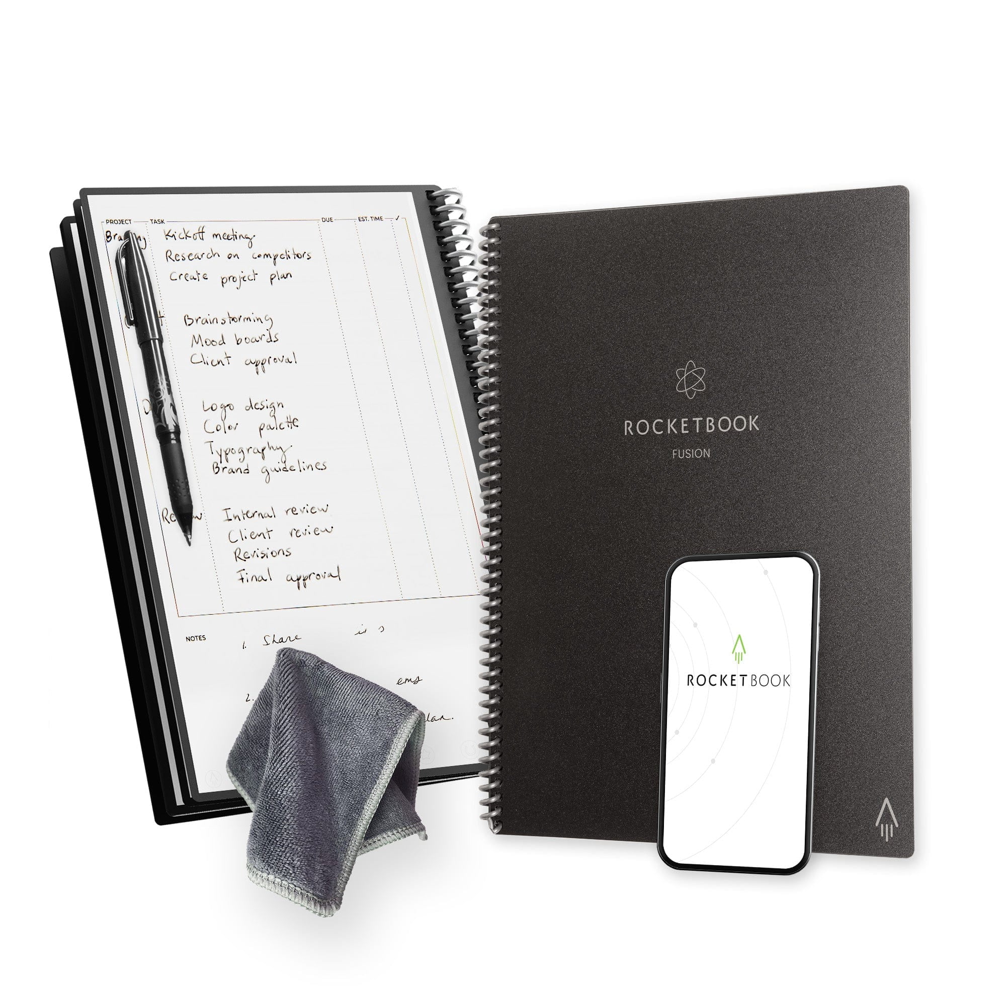 Rocketbook Fusion Digital Reusable Notebook - Black - Letter Size Eco-Friendly Notebook (8.5" x 11") - Planner, Task List, Calendar and More - Includes 1 Pen and Microfiber Cloth