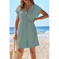 thumbnail image 5 of Merokeety Summer Rompers for Women Casual V Neck Shorts Overalls Loose Fit Onesie with Pockets, Sage S, 5 of 6