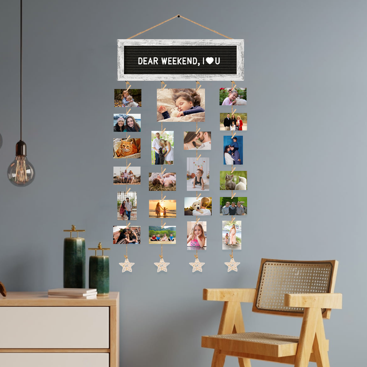 Picture Frames Collage Wall Decor Photo Frames Collage for Wall Decor, Rustic Felt Letter Board with 340 Letters and 30 Clips, Unique DIY Picture Frame Photo Organizer, Gifts for Teen Girls
