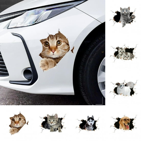 Walbest 1 Pack Car Sticker, 3D Waterproof Funny Cat Animal Car Decal for Universal Auto SUV