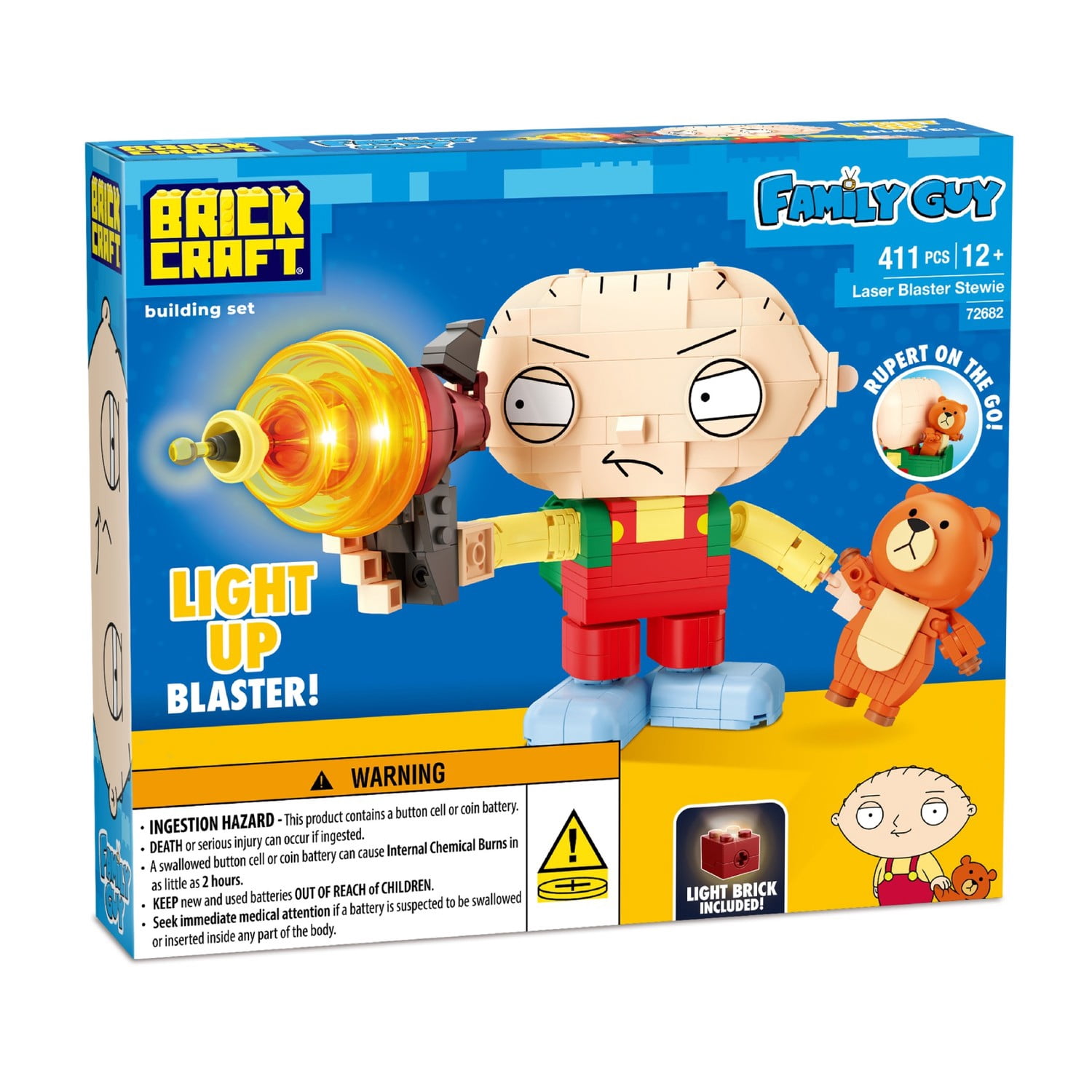 Brickcraft Family Guy Stewie Building Kit with Light-Up Laser Blaster, Indoor Play