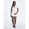 thumbnail image 2 of Joyspun Women’s Notch Top and Boxer Shorts Pajama Set with Blanket Stitching, 2-Piece, Sizes XS-3X, 2 of 5