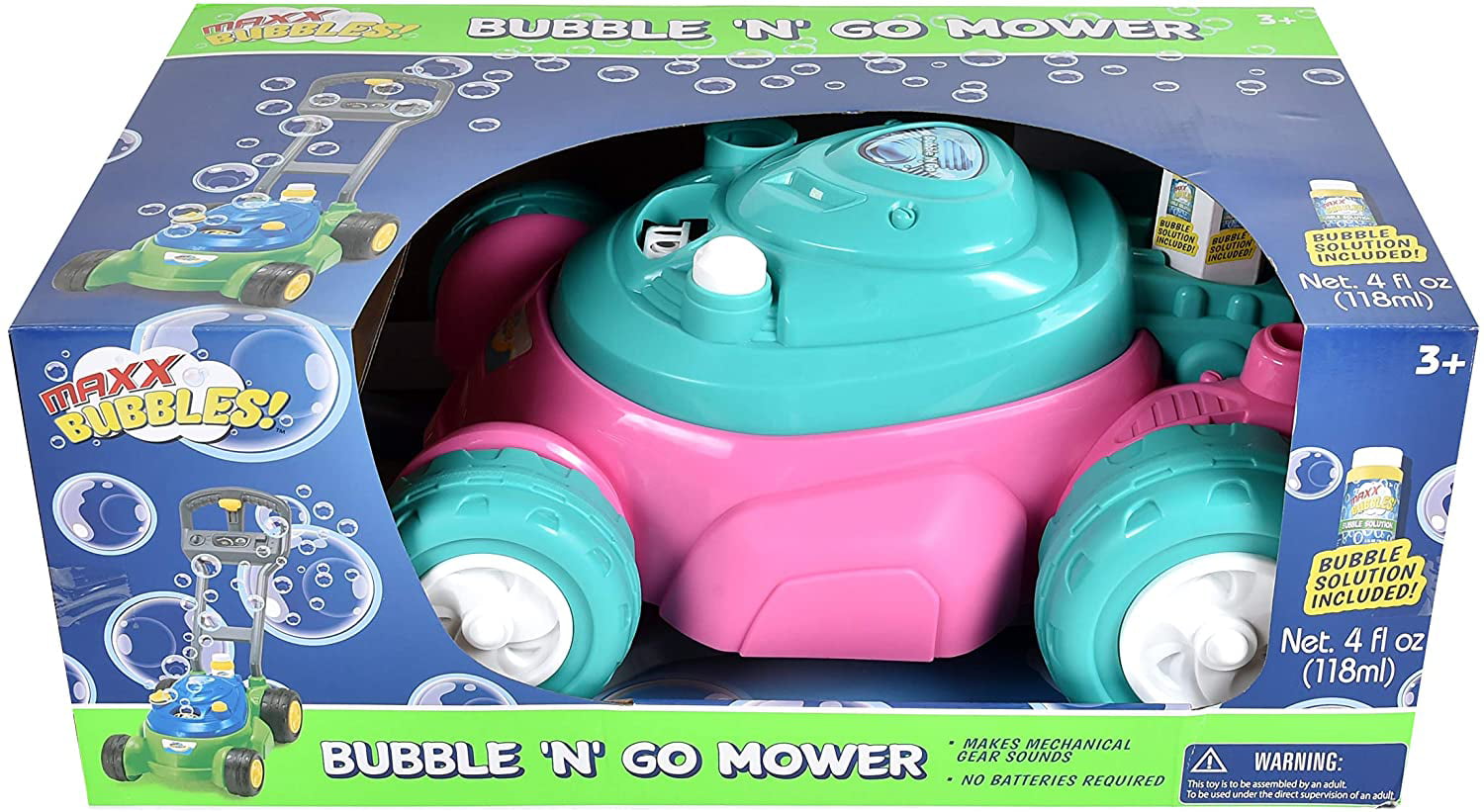 Pink Maxx Bubbles Bubble-N-Go Toy Mower with Refill Solution