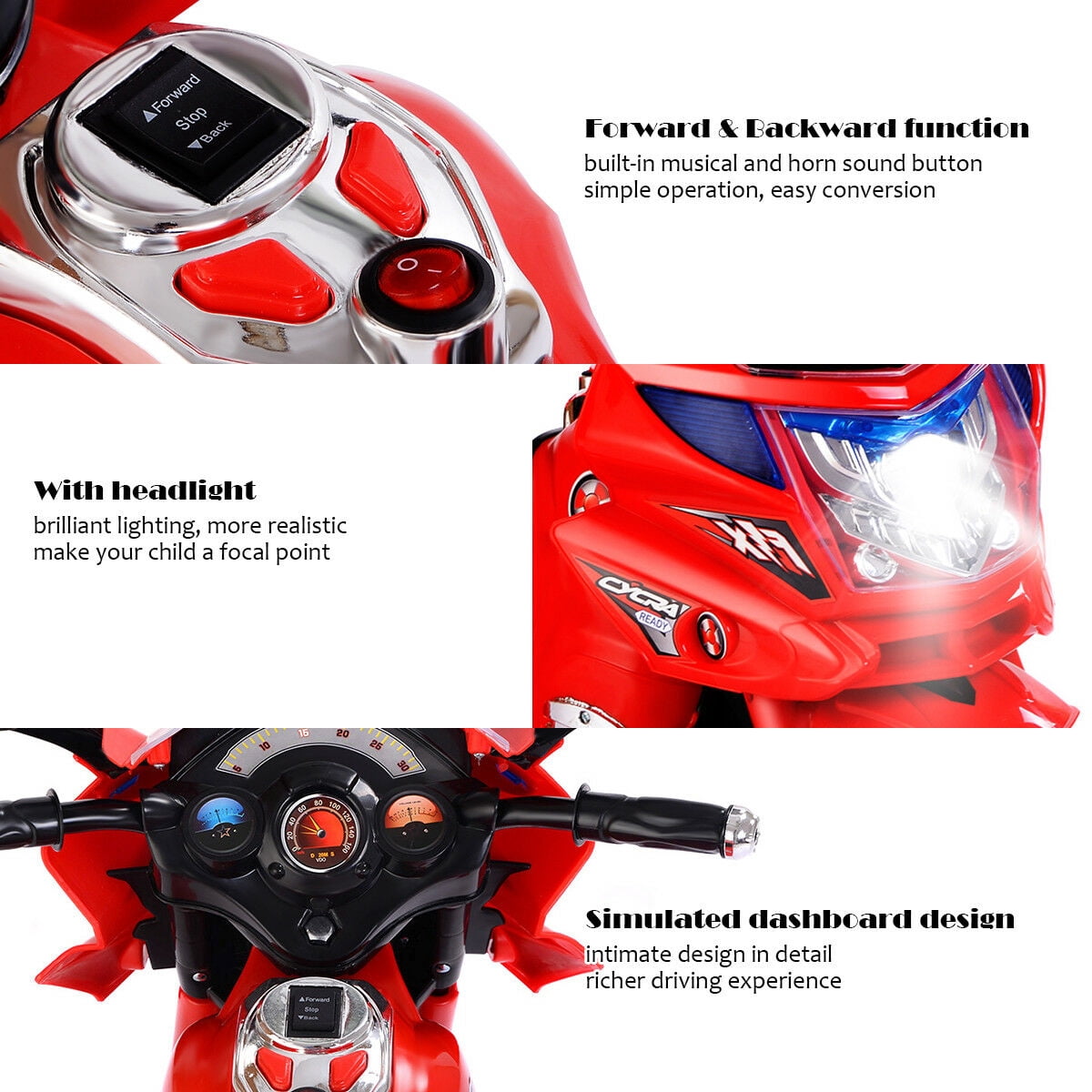 Costway Kids Ride On Motorcycle 3 Wheel 6V Battery Powered Electric Toy Power Bicycle Red