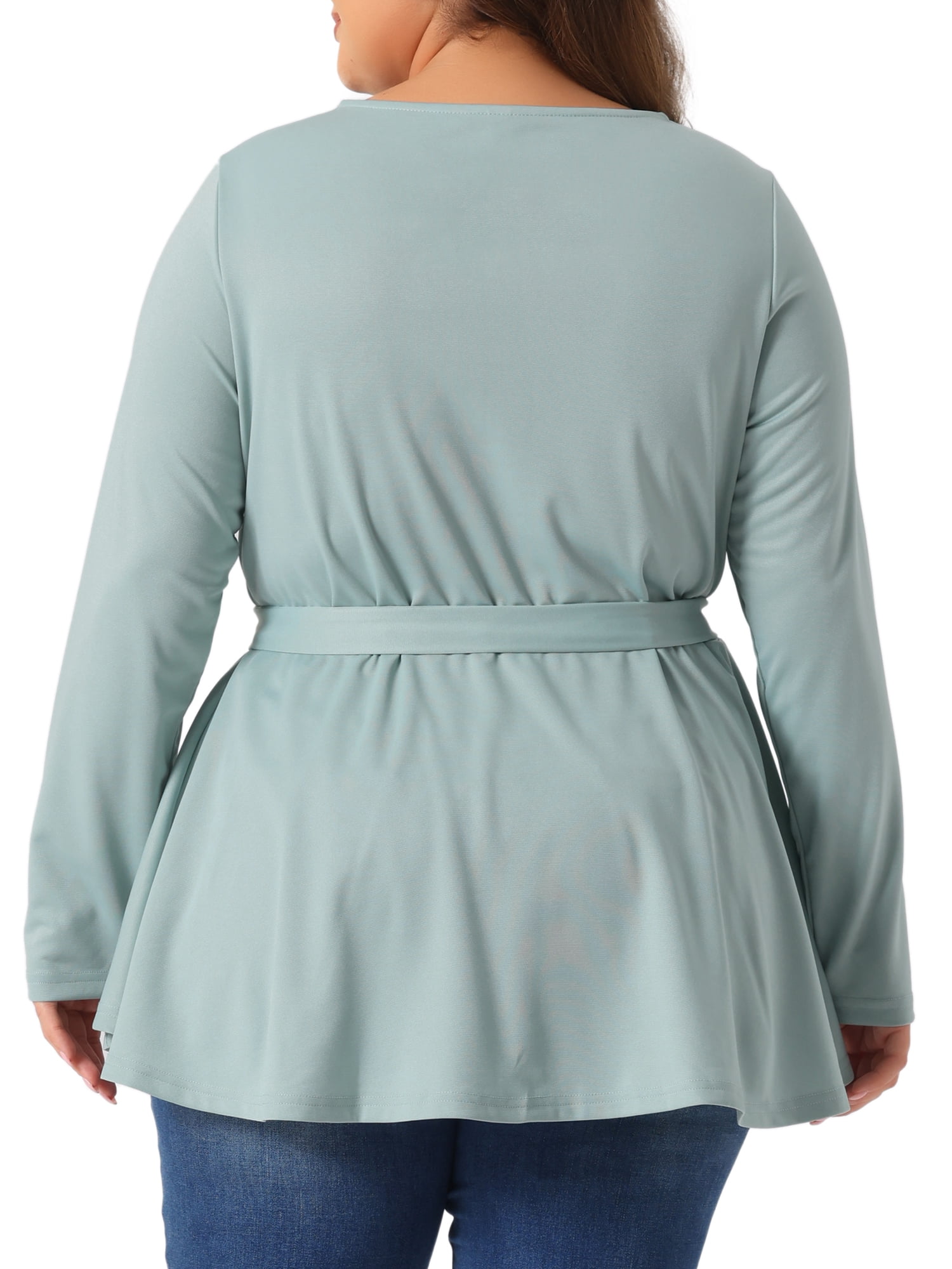 DARING DIVA Women's Plus Asymmetrical Hem Crew Neck Blouse 2X Gray Green