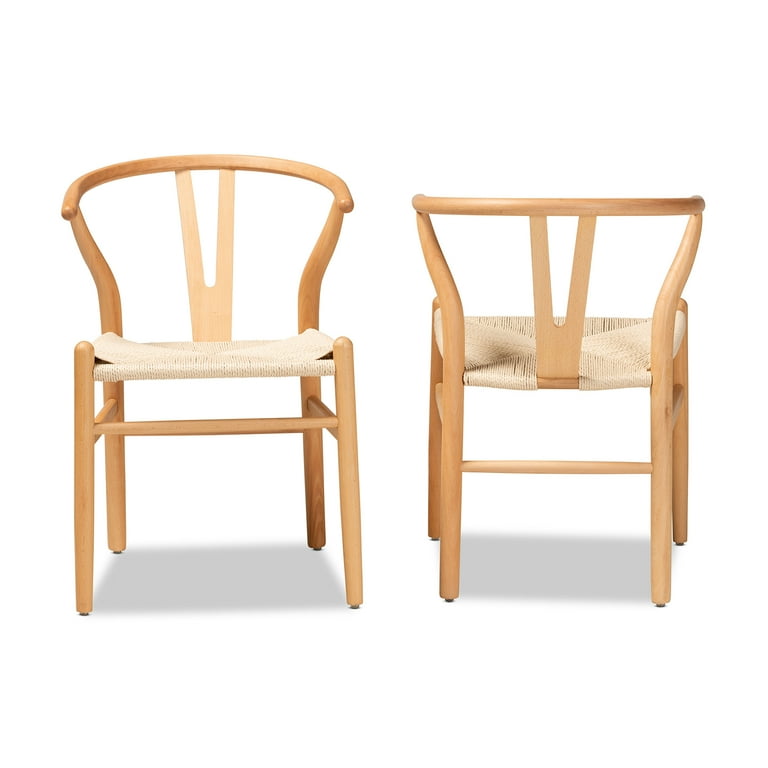 Baxton Studio Mid-Century Modern Wishbone Chair - Natural Wood Y Chair - Set of 2 Baxton Studio Mid-Century Modern Wishbone Chair - Natural Wood Y Chair - Set of 2
