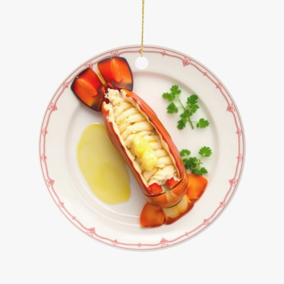 Lobster Tail with Butter, Sea Cuisine Christmas Ornament, Food Foodie Novelty Xmas Tree Gift Accessory Funny Ornaments (Flat Design Printed on Ceramic, NOT 3D)