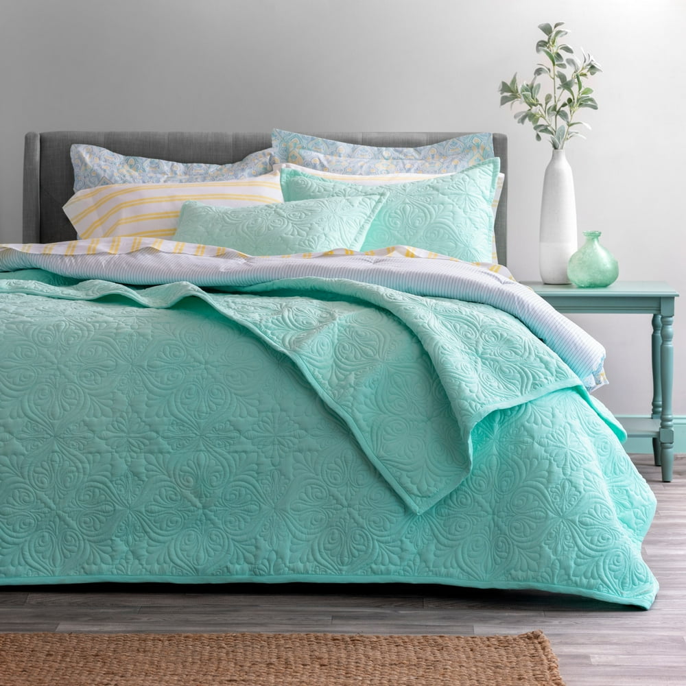 Martha Stewart Everyday 3 Piece Quilt Set King, Solid Aqua Walmart
