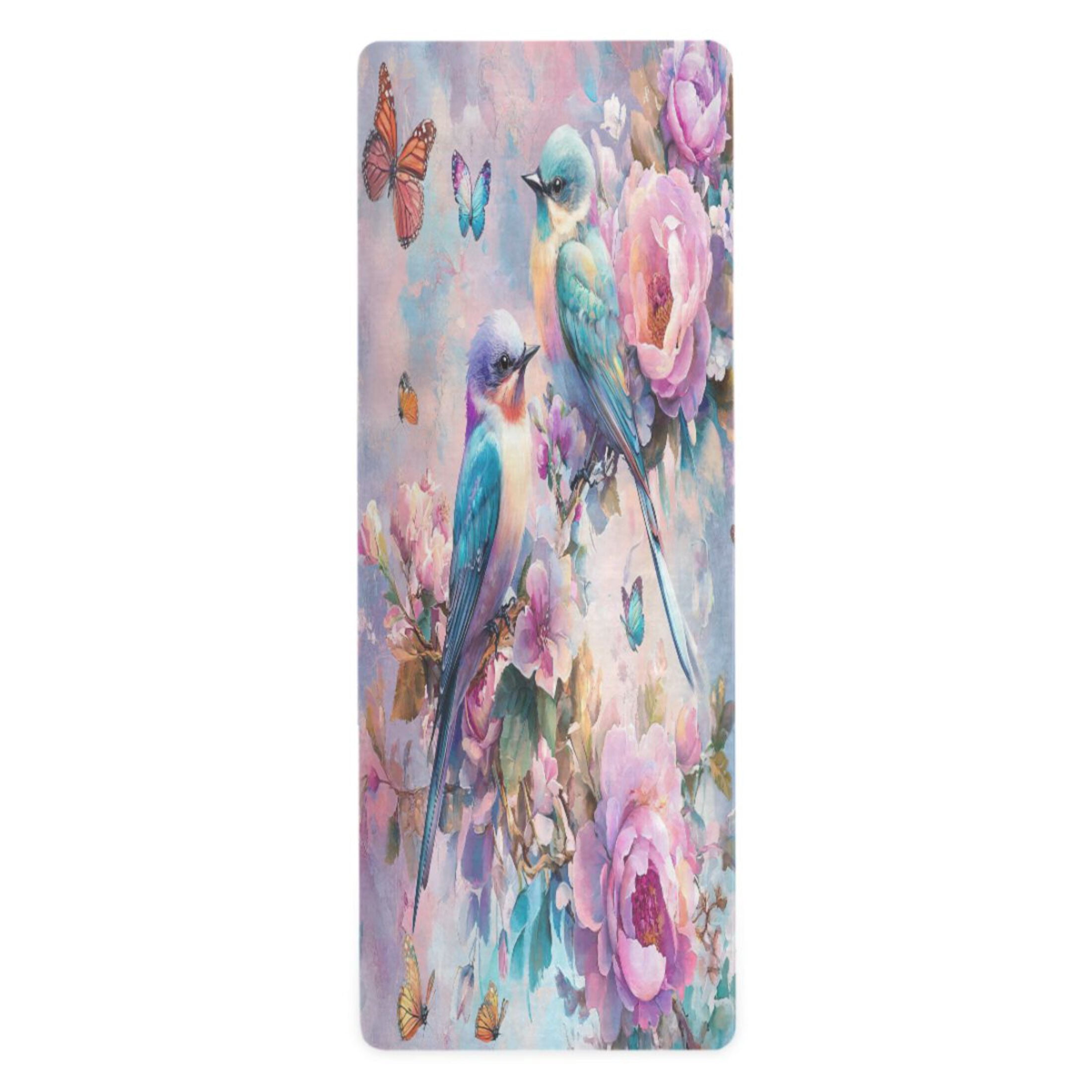 BZSMCE Yoga Mat Women Cute Birds and Flowers Artwork Fitness Mat