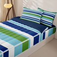 thumbnail image 3 of Erosebridal Horizontal Stripe Pattern Zipper Full Size Comforter Sets with Fitted Sheet and 2 Pillowcases,Linear Band Print Zipper Bedding Set,Green Blue White,Navy Blue Reversible, 3 of 6