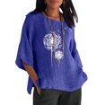thumbnail image 4 of DondPO Long Sleeve Shirts for Women Sweatshirt for Women Women Summer Cotton Top Fashion Plus Size Tshirt Round Collar Mid Jacquard Blouses Casual Loose Tunic Tee Womens Tops Plus Size Tops Blue XL, 4 of 6