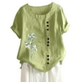 thumbnail image 4 of Azrian Womens Summer Tops,Plus Size Shirts,Women's Fashion Summer Round Neck Leisure Short Sleeve Printed Buttons Tops, 4 of 6