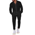thumbnail image 1 of xiaxaixu Men's 2 Piece Linen Set Solid Color Button Down Long Sleeve Shirts Casual Cargo Pants with Pockets Fall Outfits, 1 of 6