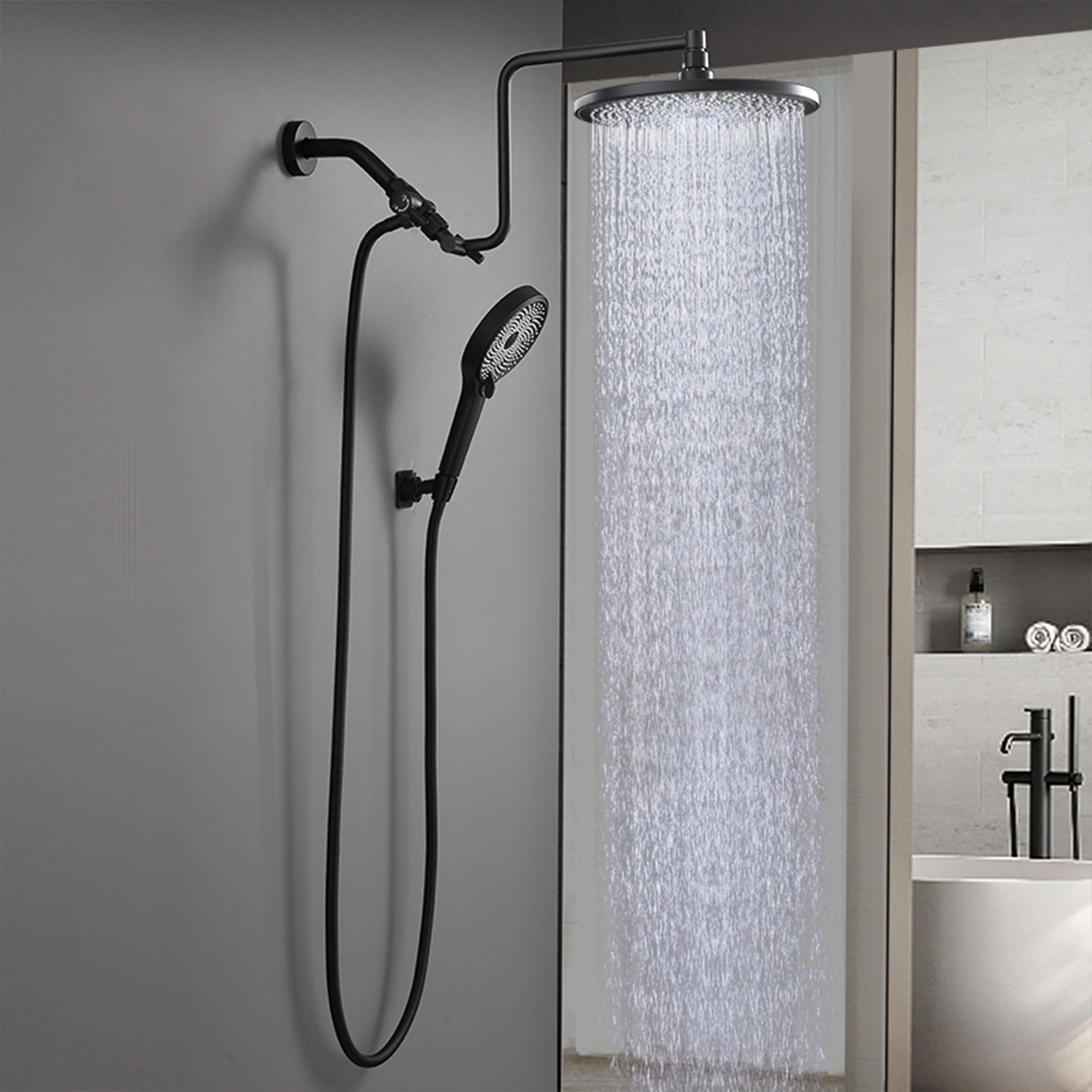 YDmeet 10 Inch 3-Way Shower Combo, Upgraded 12 Inch Adjustable Arm, Matte Black