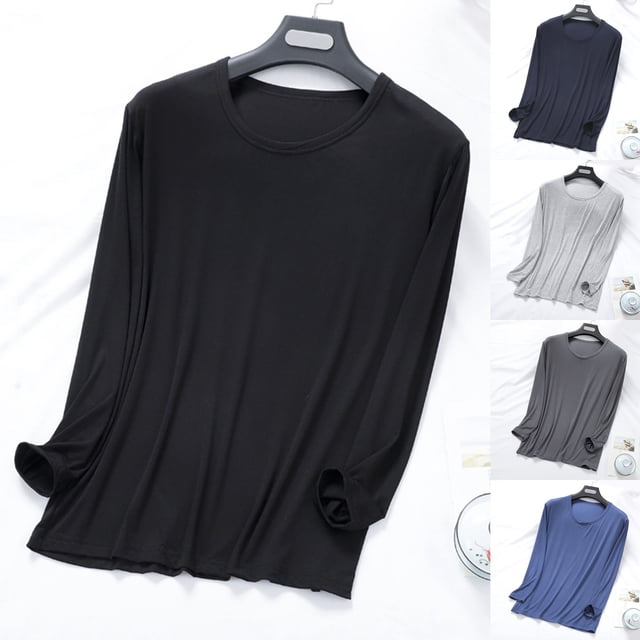 Yuyuzo Chandails à Manches Longues pour Hommes Col Ras du Cou Pyjamas Hauts Décontractés Confortables Couleur Unie Couche de Base T-Shirts Chandails