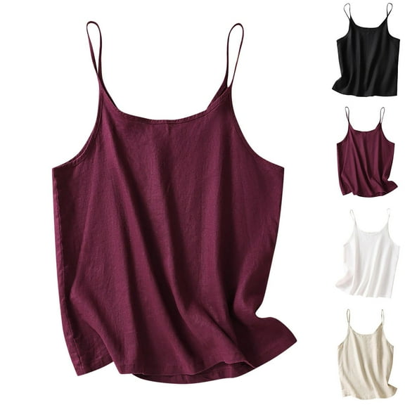 Women's Basic Tank Tops Purple Cotton and Linen Solid Color Short Style Split Basic Cami Shirts M