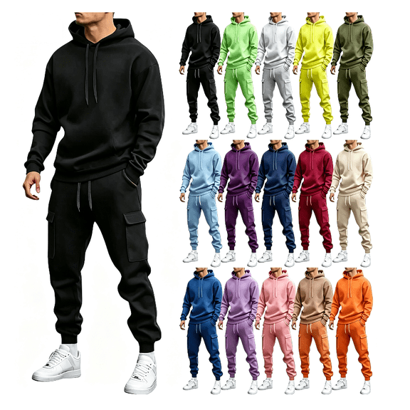 XUNKUSGA Mens Sweatsuits 2 Piece Set Loose Solid Color Hooded Sweatshirts and Sweatpant Sets Athletic Sweatsuits Set for Men Jogger Sweatsuit S-3XL Black