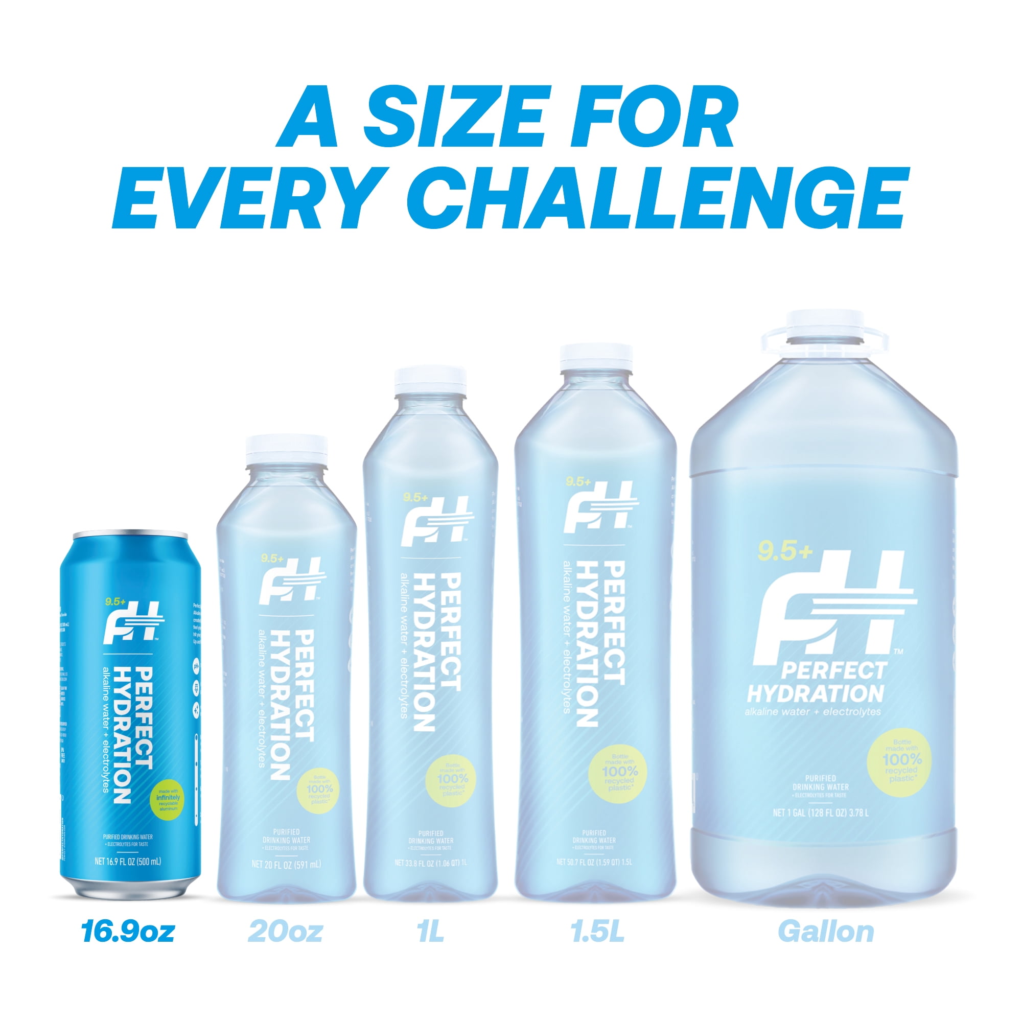 Perfect Hydration 9.5+ ph Alkaline Water, Electrolyte Minerals for Taste, 16.9 oz Recyclable Aluminum Cans, Pack of 24