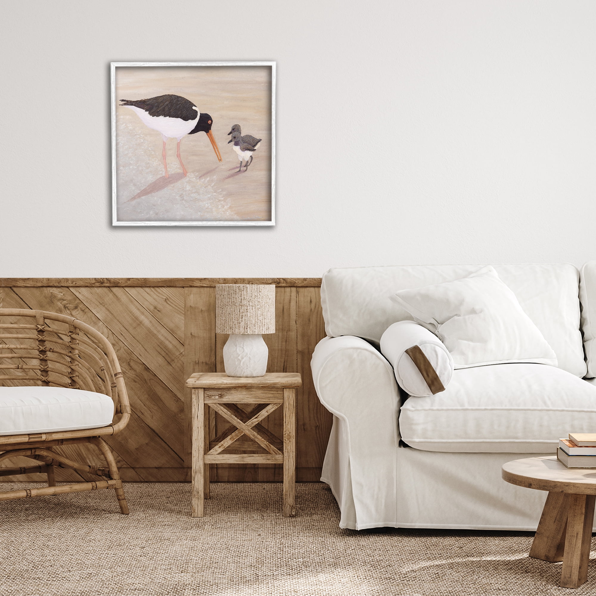 Stupell Industries American Oyster Catcher & Chicks White Framed Giclee Art, design by Barbara Fallenbaum